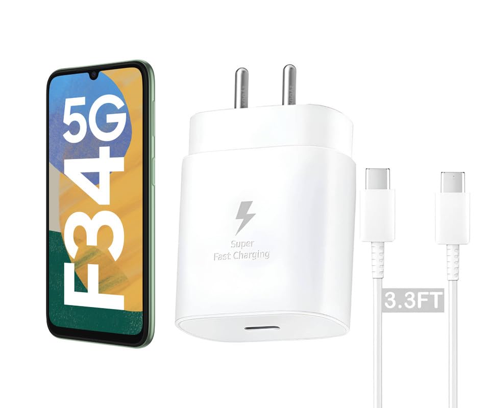 Image of 25W Type C Charger for Samsung Galaxy F34 5G | USB C to C Port Super Fast Charging Adapter for Galaxy Tab S9 Ultra /S9 Fe /S9 plus /S9 /A9 /A9 Plus /S8, 25 w Quick Mobile Phone Adaptor USB-C Device, White