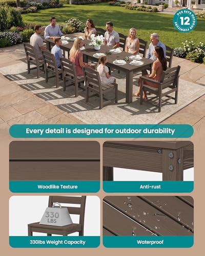 Image of SERWALL 59 inch HDPE Patio Dining Set for 10, w / 2 Tables & 10 Chairs, Coffee