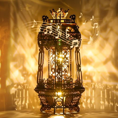 FUNPOLA LED 3D Wood Puzzle Poker World Projector Lamp – DIY Craft Kit with LED Lights and Music Box – Creative Poker-Themed Lamp, Nightlight Gift...