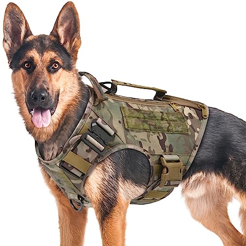 Tactical Dog Harness for Medium and Large Dogs No Pull Adjustable Dog Vest for Training Hunting Walking Military Dog Harness with Handle Service Dog Vest with Molle Panels Camouflage,M,Vest Only