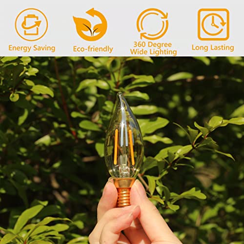 Candelabra Chandelier Led Light Bulb, Candle Flame Tip Decorative Dimmable Unflickering Fancy Bulb Of Pendant Wall Sconce Vanity Ceiling Fan, Unique Amber Crystal Glass,Ca10 2200K 120V 2W E12-24 Bulbs #TOP1