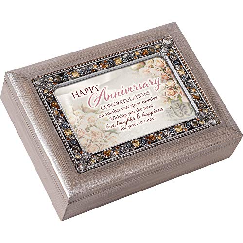 Caja de música con grabado de aniversario en peltre color gris 2