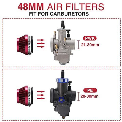 Image of 2PCS Motorcycle 48MM Air Intake Filter Universal Carburetor Air Filter Cleaner for Dirt Pit ATV SSR TTR Bike Breather Filter Fit for Many Different Carburetors (Red 48MM)