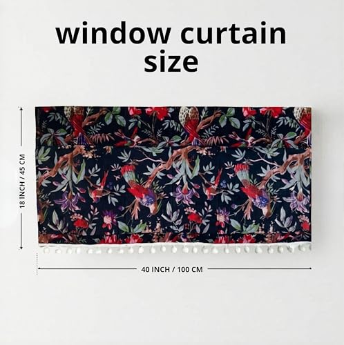 Image of Ravaiyaa - Attitude is everything Hand Printed Half Window Kitchen Curtain 100% Cotton Short Drapery Valance Curtain 40 inch X 18 inch Inch (Black Bird)