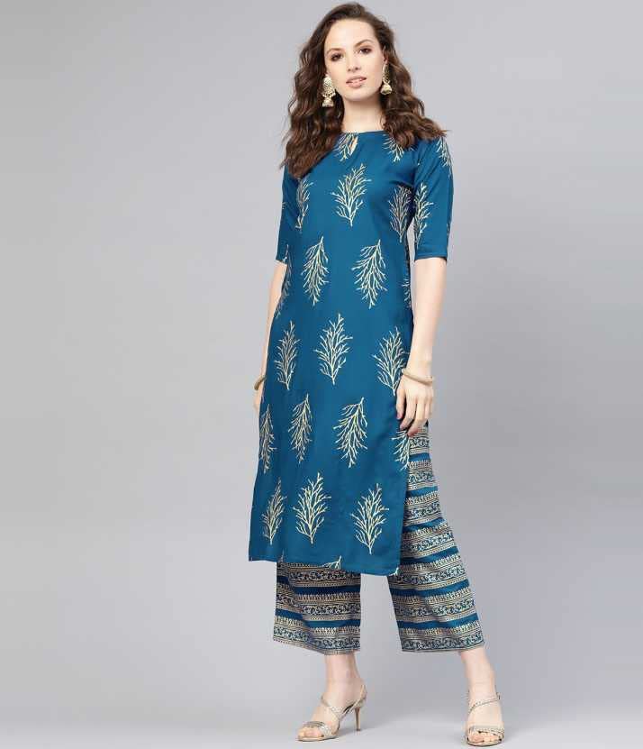 Flower Print Kurta Plazzo Set 
