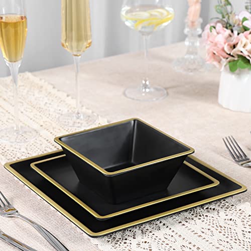 Melamine Square Dinnerware Sets-12 Piece Melamine Plates And Bowls Service For 4， Lightweight Square Dinner Plates, Side Plates, Cereal Bowls Set #TOP2