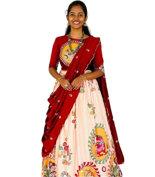 Butter Buds Women's Mangal Giri Silk With CANVAS Print Fully Stitched Lehenga Choli For Function and Festival celebration (Ghaghra Cholis) - Free Size-image-49