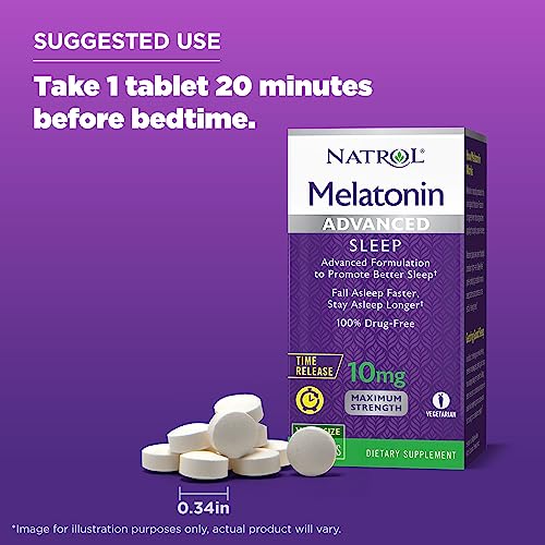 Natrol Melatonin Advanced Sleep Tablets With Vitamin B6, Helps You Fall Asleep Faster, Stay Asleep Longer, 2-Layer Controlled Release, 100% Drug-Free, Maximum Strength, 10Mg, 100 Count #TOP6