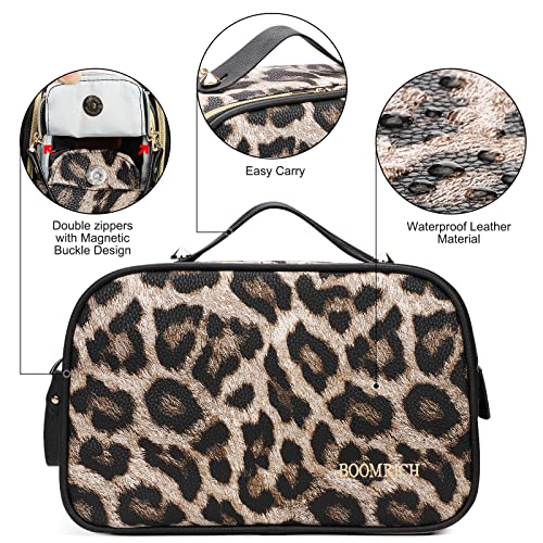BOOMRICH Large Travel Makeup Bag, Cosmetic Bag, Toiletry Bag for Women, Water-Resistant Leather Toiletry Organizer, Dopp Kit for Toiletries Accessories, Leopard2