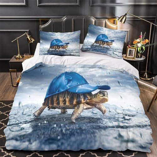 Housse de couette tortue imprimé 3D en microfibre douce avec fermeture éclair - 4
