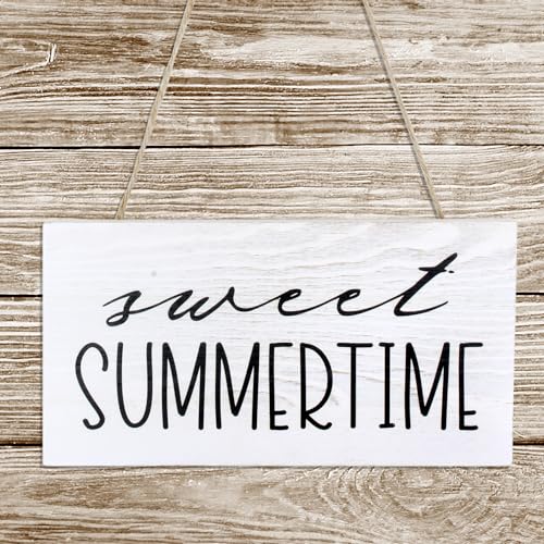 AuldHome Design Sweet Summertime Wood Sign Summer Rustic Distressed White Wooden Plaque