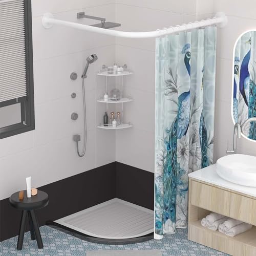 Tanxih Corner Shower Curtain Rod Adjustable Stainless Steel L Shaped Rack Drill Free Install for Bathroom, Bathtub, Clothing Store (White 27