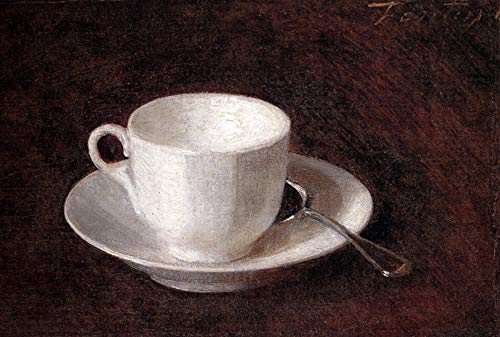 Tasse et soucoupe blanche Henri Fantin-Latour poésie peinte à la main