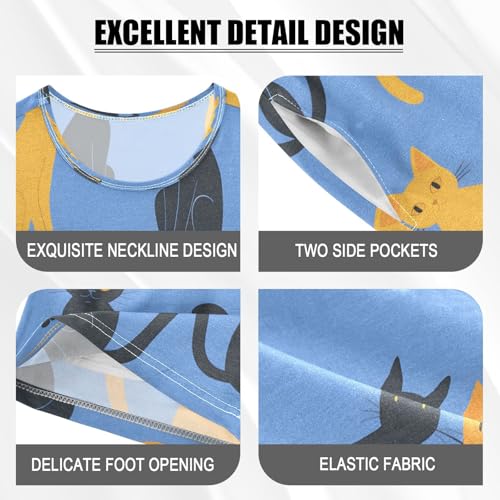 senya Short Sleeve Pajamas Sets Summer Cotton Sleepwear Blue Background Cats4