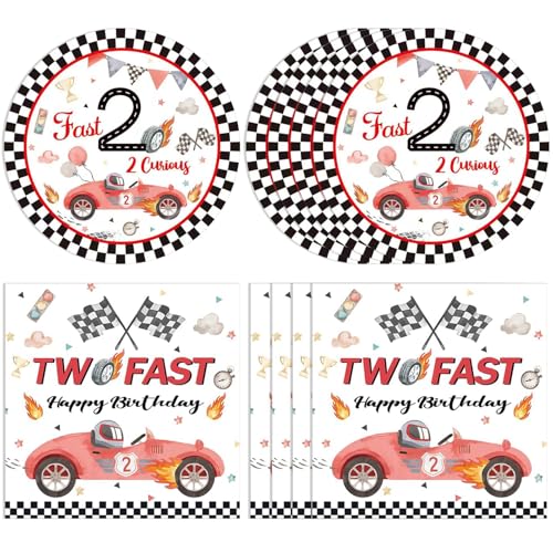 40 Pcs Two Fast Birthday Decor,Cool Race Car Party Supplies Race Car Plates and Napkins 2 Fast 2 Curious Birthday Decorations Dinnerware for Baby Shower,Sports Boys Party