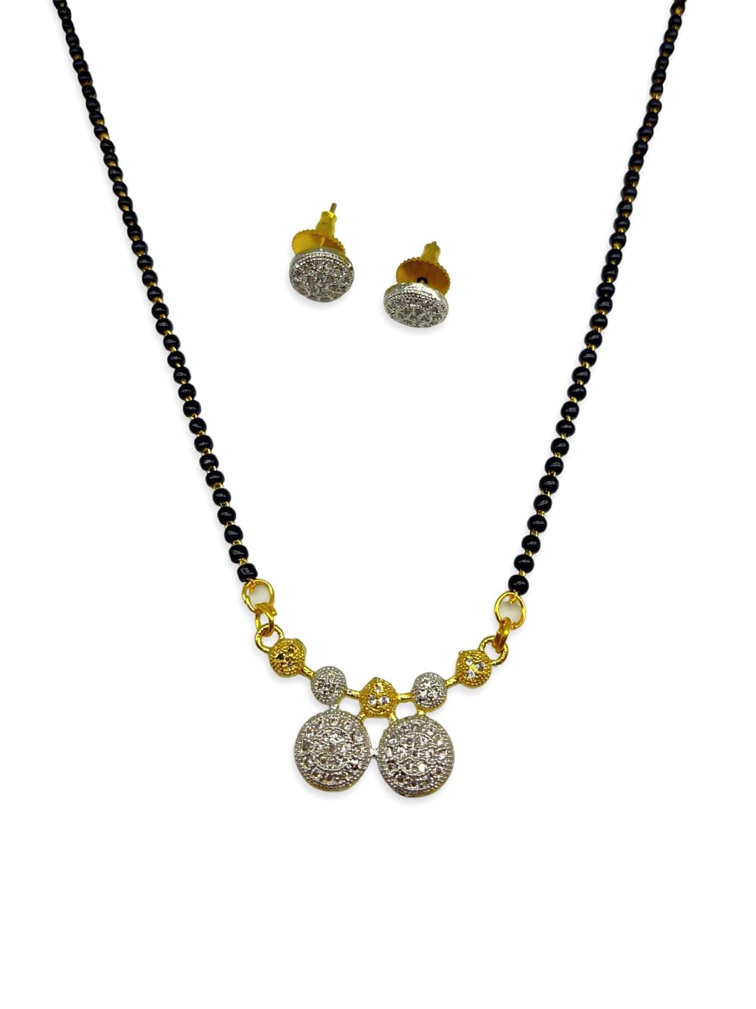 Long Mangalsutra Designs set with diamond earrings Gold Plated Necklace maharashtrian style vati Pendant diamond mangalsutra gold black bead chain Gold Mangalsutra Latest Designs For Women (25 Inches)-image-46