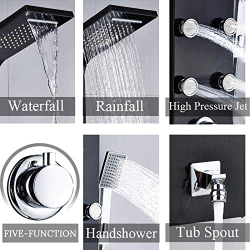 Columna de ducha termostática para baño con pantalla digital y función de cascada y lluvia miniatura 3