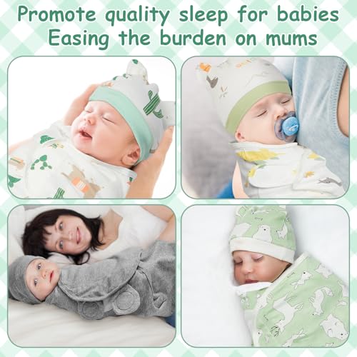 Image of Ramede 6-Pack Preemie Baby Swaddle Blankets with Hats, Breathable 100% Cotton Baby Swaddles, Suitable for Preemie Babies and Newborns, Soft Cotton, Adjustable(Alpaca,Green)