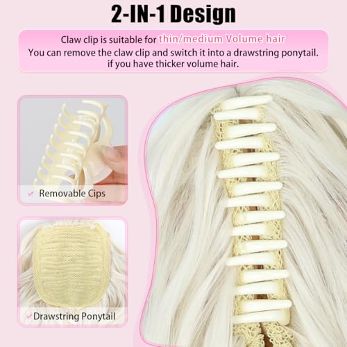 LRSICAL Ponytail Extension, 26 Inch Claw Clip Ponytail Extension Long Wave Ponytail Extensions for Women Fluffy Natural Synthetic Hairpiece for Daily Use(Color:Platinum Blonde) — view 4
