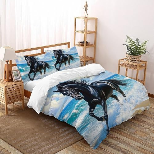 Housse de couette cheval parure de lit microfibre 260x220cm - 2