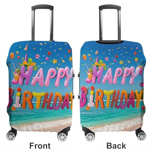 Happy Birthday on The Beach Luggage Cover Washable Elastic Suitcase Cover, Anti Scratch Personalized Suitcase Protectors, Fashion Baggage Covers For Travel3
