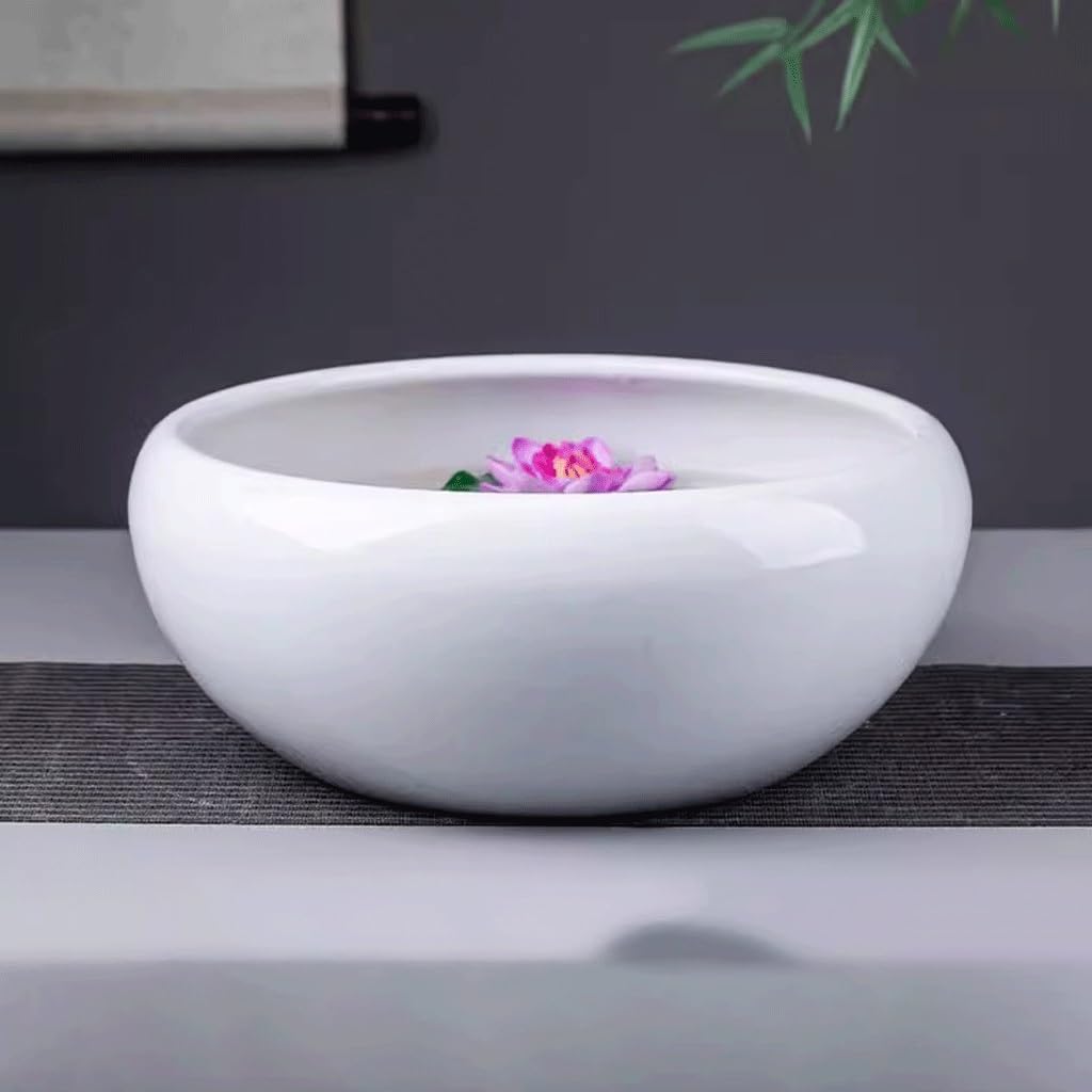 Tanque Peces Acuario Tanque de Peces cerámica Blanca Pura for Sala Estar, De Agua Escritorio, Cuenco Lirio, Lavabo Loto, Tanque Tortuga, Porcelana Narciso | S