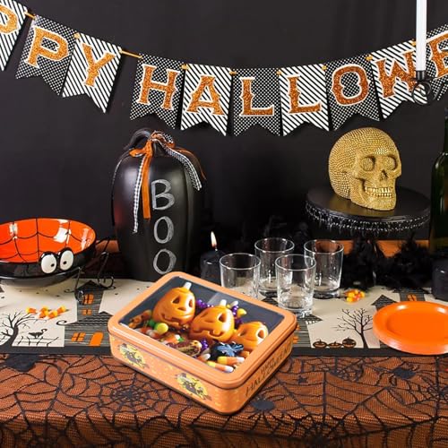 Lata de galletas de Halloween pequeña y rectangular de metal para guardar dulces y repostería 7