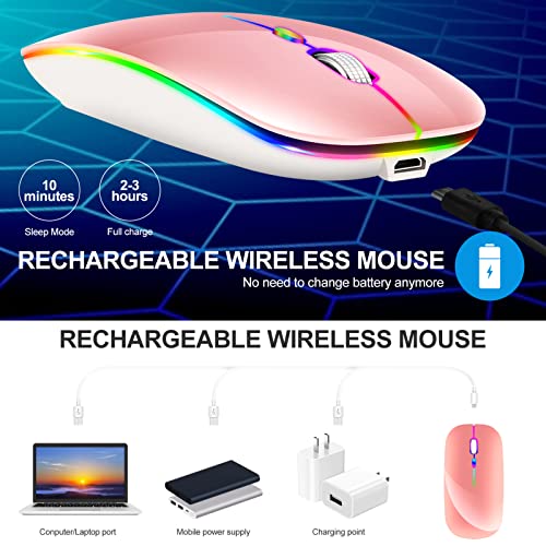 Image of KLO Rechargeable Bluetooth 5.2 /3.0 /Type-C /USB-2.4G Mouse for MacBook /MacBook air /Pro /iPad, Wireless Mouse for Laptop /Notebook /pc /iPad /Chromebook (2 /Pink)