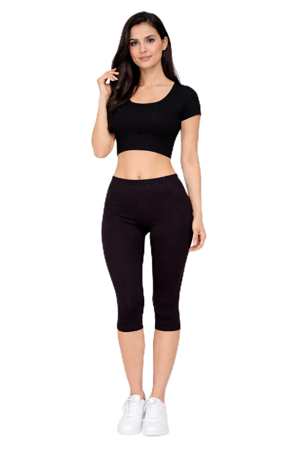 Women's Cotton Blend Capri Soft & Stretchable Fabric Elastic Waist Regular Fit, Yoga & Gym-image-2