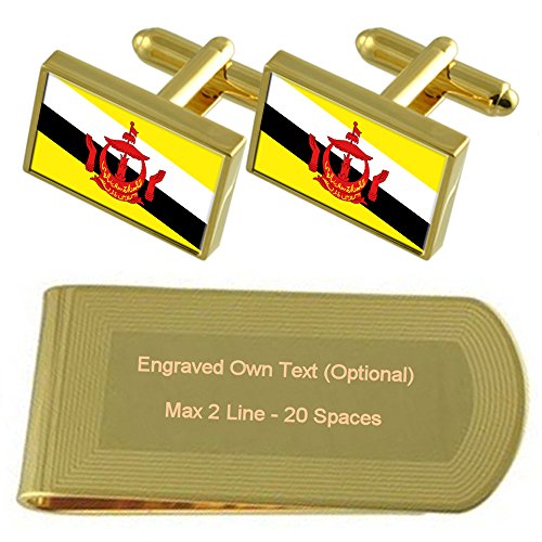 Collier drapeau Brunei cadeau idéal en argent gravé boutons de manchette or
