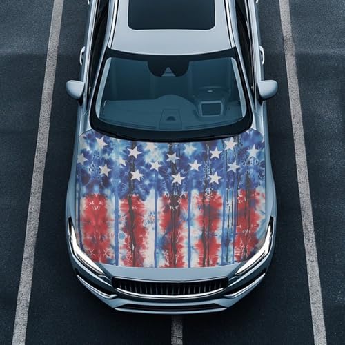 Image of Car Hood Cover, Car Hood Wrap Blanket American Flag Stretchable Waterproof Automotive Outdoor Decorations for Compact SUV Sedans Trucks (59x39 Inch)