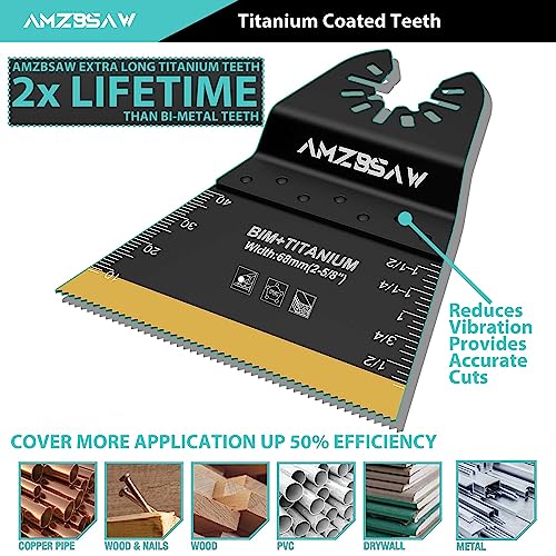 Image of AMZBSAW 12PCS Titanium Oscillating Multitool Blades Metal Cutting, 68MM Titanium Saw Blades for Metal Nails Hard Material and Wood Plastic, Multi Tool Blades Kits Fit Dewalt Bosch Ryobi