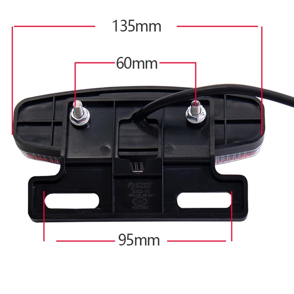 Fanale Posteriore a LED per ebike, 36V 48V, per Accessori per Biciclette elettriche, connettore SM, per Ciclismo Notturno.