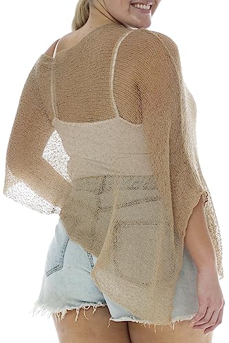 Image of Back From Bali Womens Plus Size Sheer Poncho Shrug - Lightweight Knit Pullover Bolero Sweater 2X 3X 4X