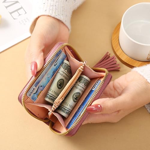 Womens Wallet with Zipper, PU Wallet Multi Function Folding with Star Tassels Pendant4