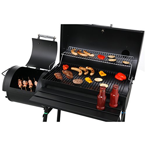 tepro Smoker Biloxi (Holzkohle-Grillwagen mit Rollen) zum Räuchern, BBQ, Grillen, Neben- und Hauptkammer mit Belüftungsregler und Kamin, Thermometer, Maße ca. 126 x 63,5 x 126 cm – Bild 3