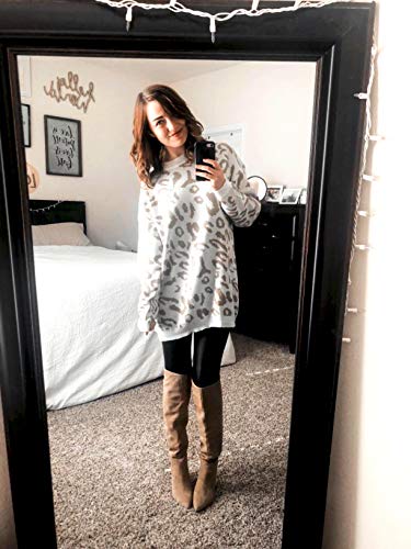 PRETTYGARDEN Women’s Casual Leopard Print Long Sleeve Crew Neck Knitted Oversized Pullover Sweaters Tops (White, Medium)