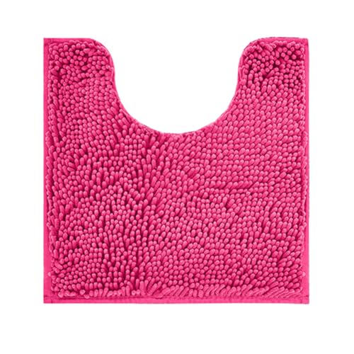 Reyox Tapis de Bain Contour WC en Chenille, Tapis de Toilette Douces Antidérapant Absorbant Forme de U Rose Vif 50x40cm