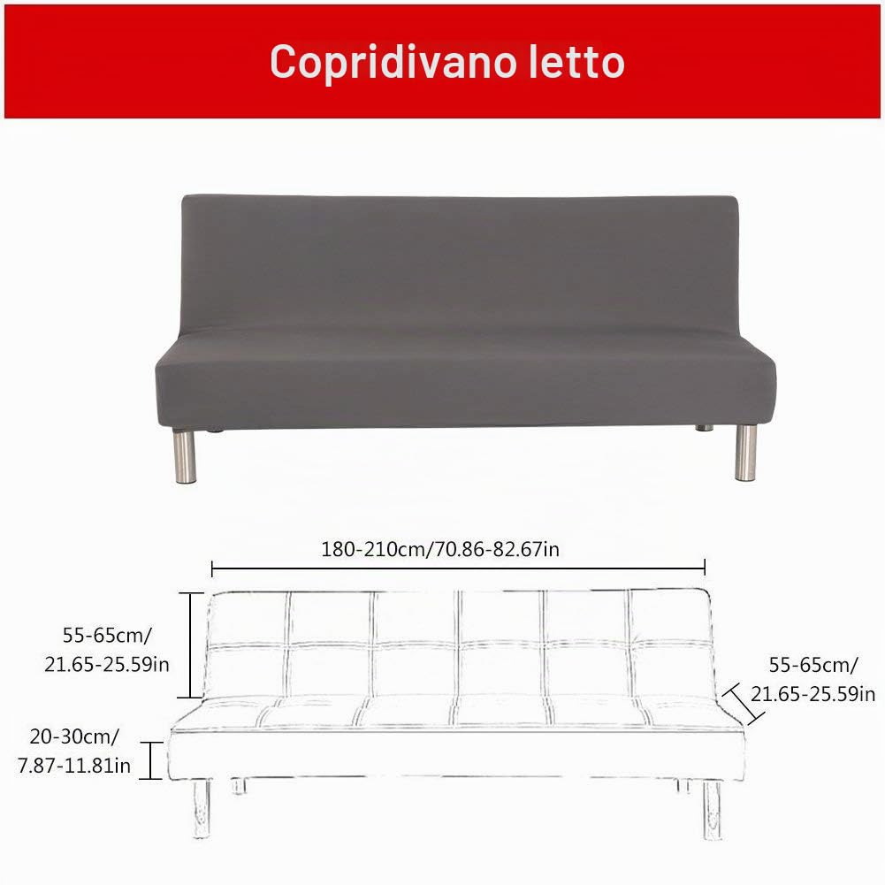 Fodera per divano senza braccioli tinta unita Stretch Fodera per fodera per futon 3 posti Fodera per divano pieghevole per elastici 3 posti Pieghevole Divano letto senza braccioli 200 x 130 cm