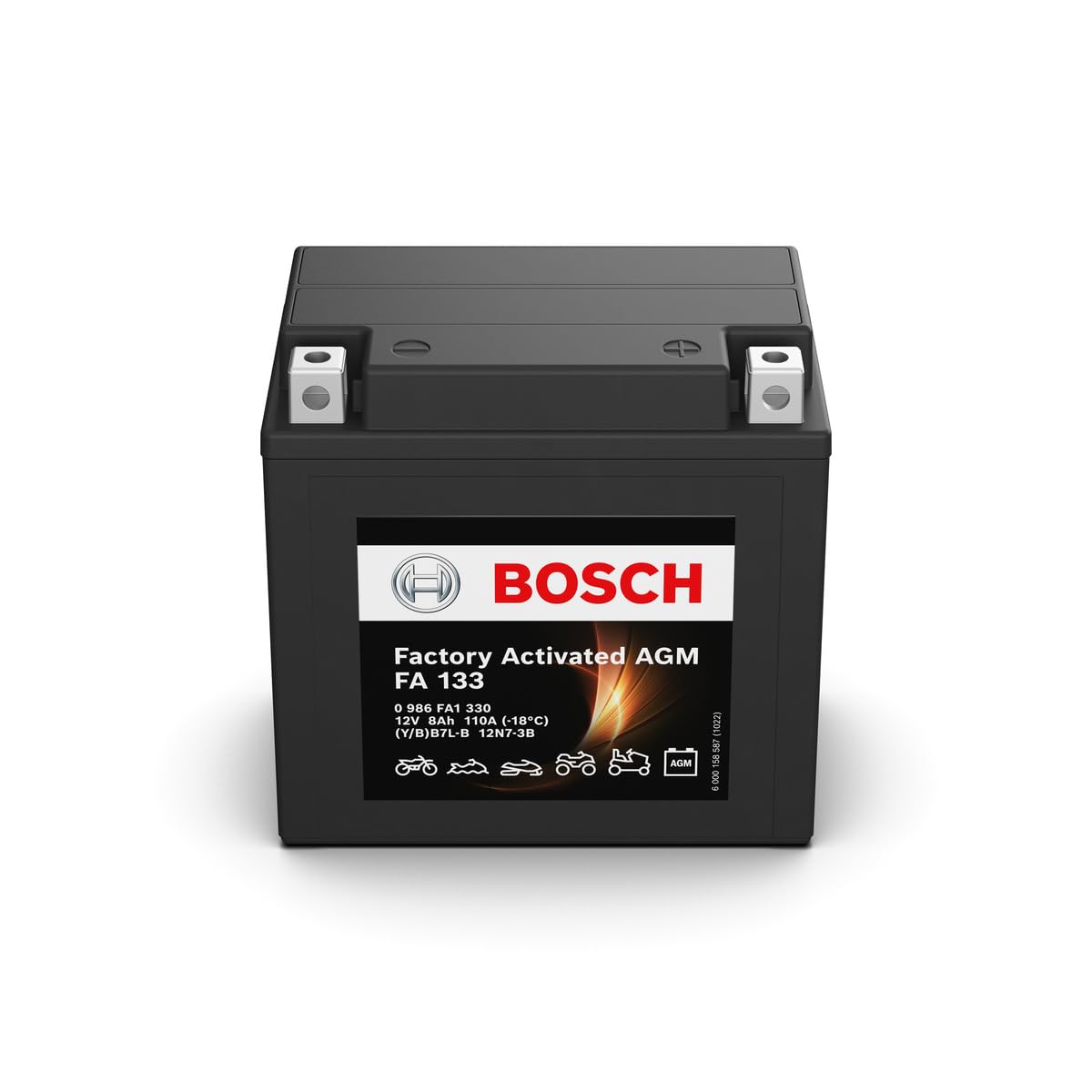 Bosch FA133 - Batería para Motocicletas AGM - 12V 110A 8Ah - Adecuada para motocicletas, motos de enduro, scooters, quads, motos de agua - Compatible M4F21, BB7L-B, 12N7-3B