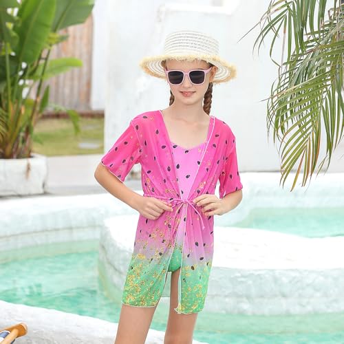 Image of Funnycokid Girls Bathing Suits One Piece Swimsuit with Cover Up Kids Swim Suit Size 8-16