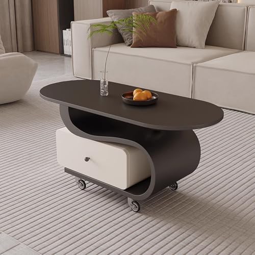 DGDHHSFJDJ Mesa de Centro Ovalada Moderna, Mesa Auxiliar móvil de 360°, con Espacio de Almacenamiento, Ideal para Sala de Estar, Dormitorio y Oficina.