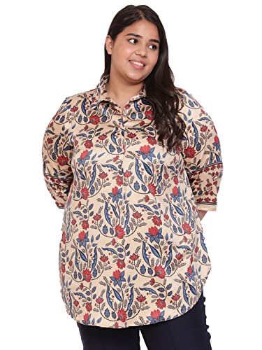 Image of AMYDUS Plus Size Women Printed Top | Centre Pleat for Tummy Flaws | Cloud Soft Fabric | Collared Neck | High-Low Hem | Complete Hip Coverage | Plus Size Tops for Women | L to 9XL