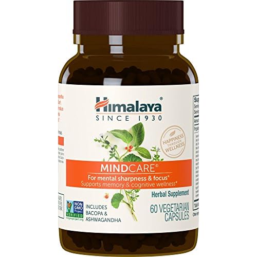 Himalaya MindCare – Nootropic Herbal Brain Supplements for Memory and Focus Support – Vegan, Non-GMO, Gluten Free, 1170 mg, 60 Capsules