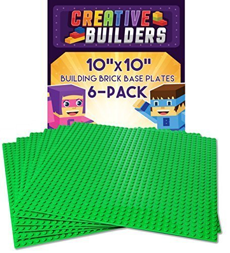 Creative Builders—Set of 6 Green Base Plates | Large 10" X 10" | Lego Compatible