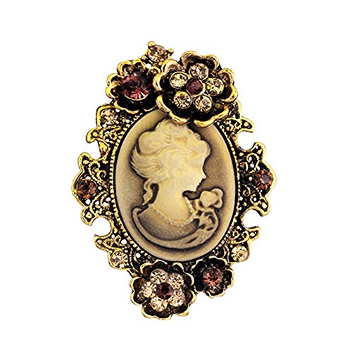 dds5391 Women's Vintage Inlaid Rhinestone Flower Beauty Relief Cameo Antique Brooch Pin - Gold
