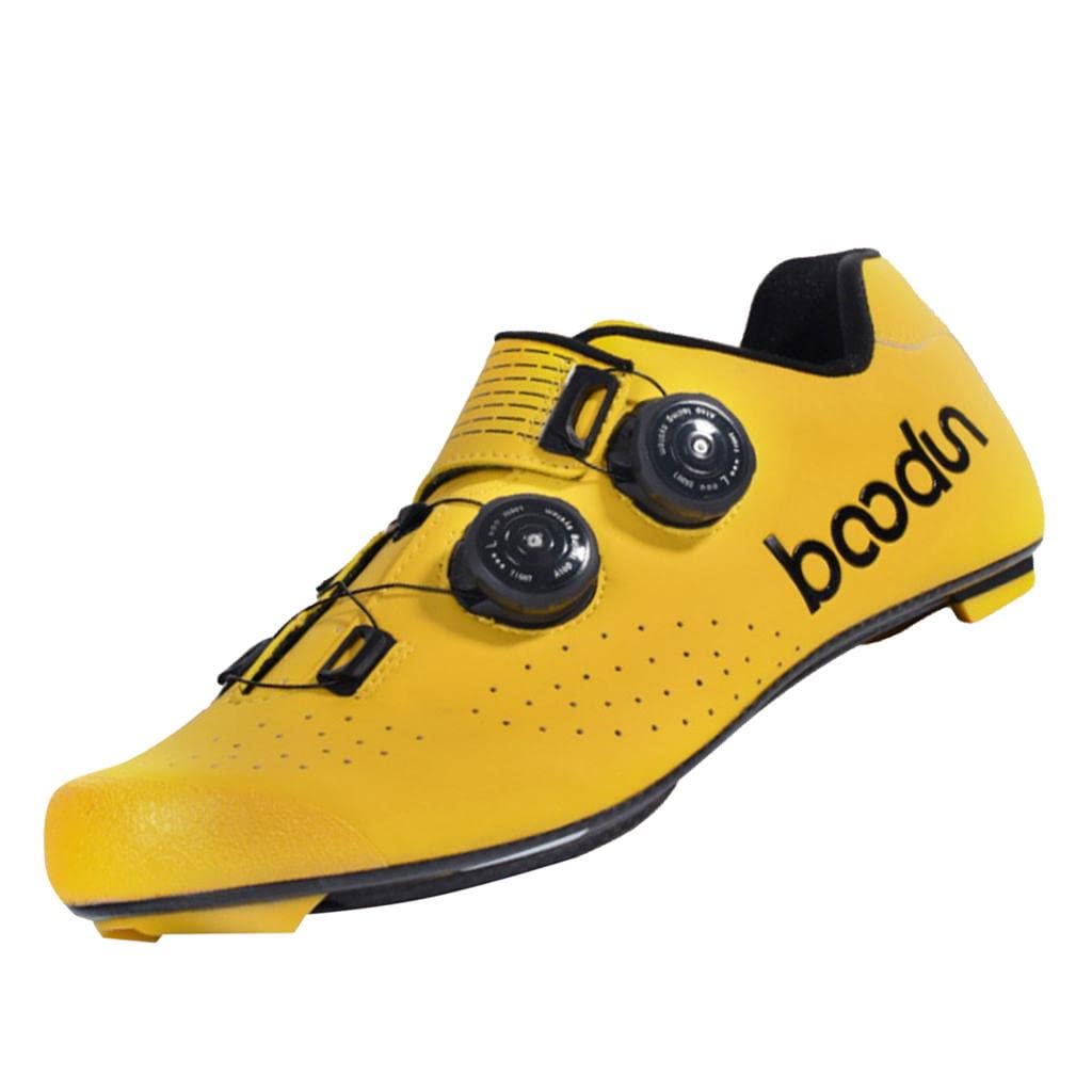 UniQMart_ Road Cycling Shoes Bike Bicycle Racing Shoe Quick Lace Sneaker Yellow 43
