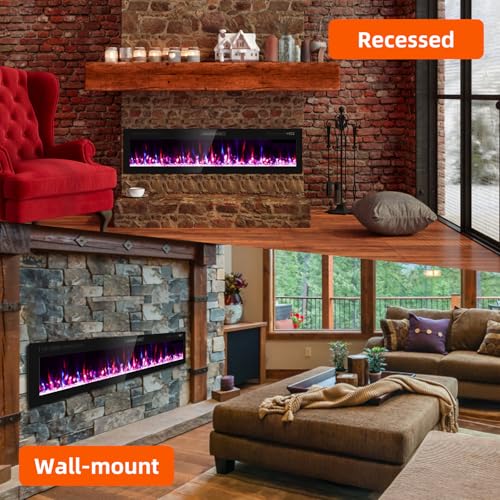 Image of Zionheat 72 inch Wide Screen Electric Fireplace-Wall Fireplace for Living Room-Fireplace Inserts /Wall Mounted with Remote Control, Timer, Dimmer, 12 Flame Colors, 750 /1500W