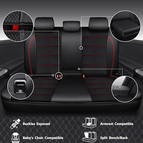 Image of CAR PASS Mesh Leather Car Seat Covers Full Set,Breathable Mesh Faux Leather Seat Covers for Car, Universal Fit for SUV Truck Sedan Automotive, Airbag Compatible, Black and Red