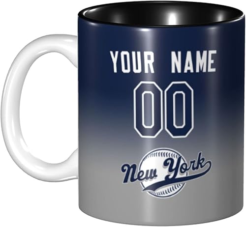Miniatura 1 de Taza de café personalizada de Nueva York, taza de cerámica de béisbol personalizada, añade tu nombre y número con asa, regalo de color del equipo